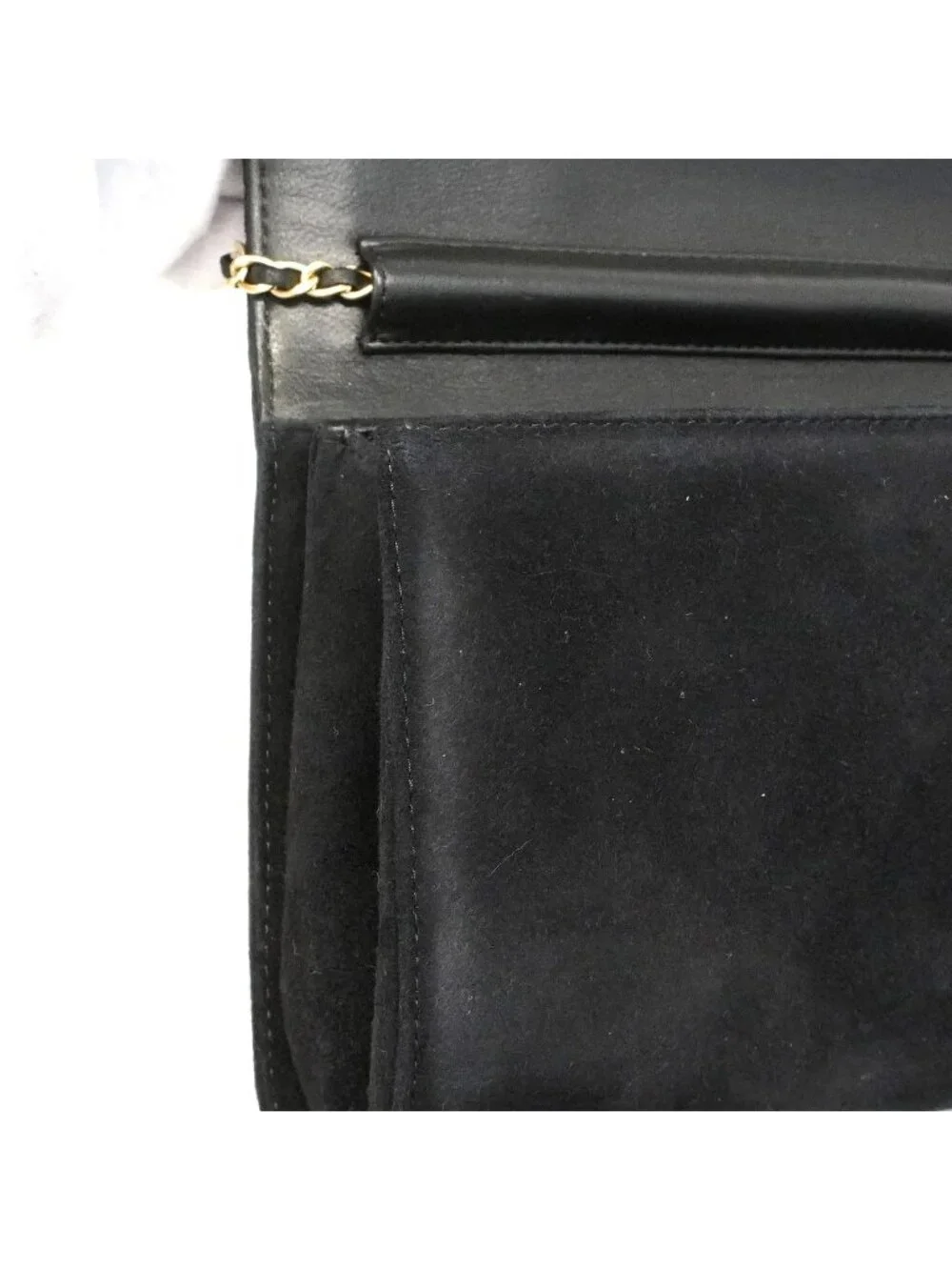 Chanel Shoulder Bag Quilted Suede Black Champagne Gold